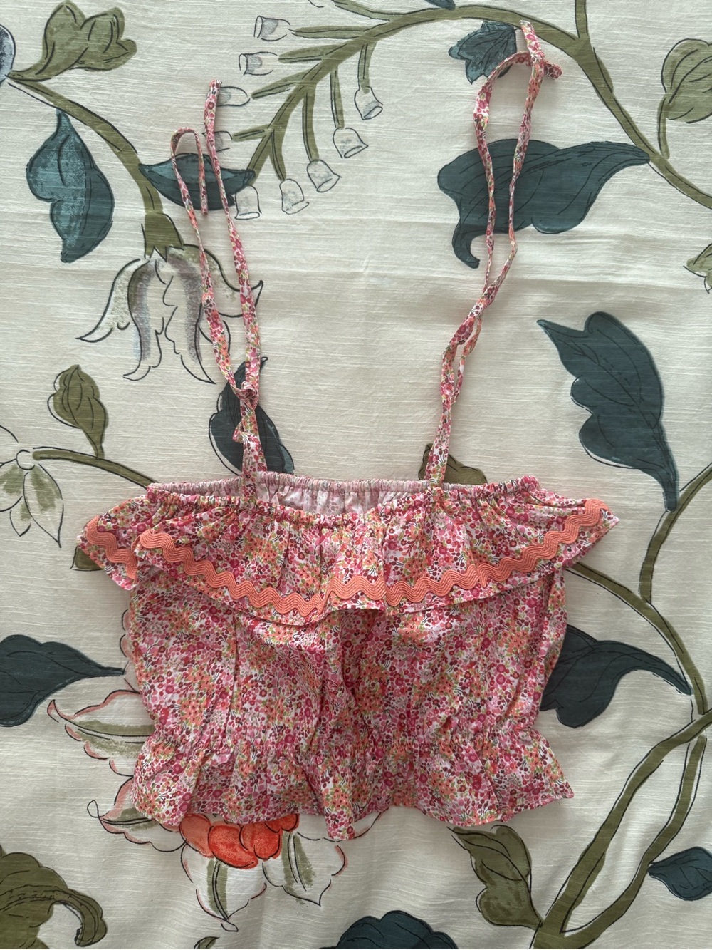 Girls Pink Floral Ruffle Cami Top